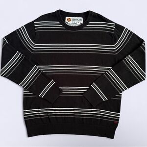 Y2K Quiksilver Black Striped Sweater L-XL Red Logo Casual Skate Style